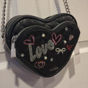 BNWT ALDO Valentine's Day Black Heart-Shaped Crossbody Bag